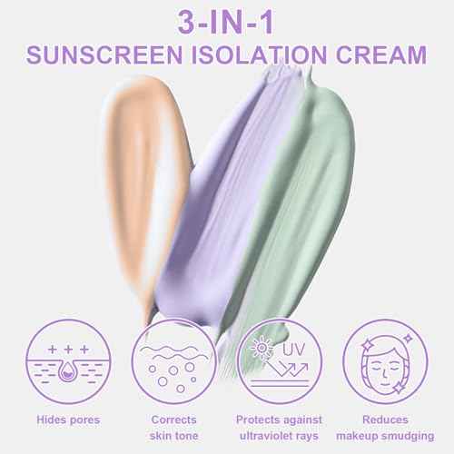 3 in 1 Color Correcting Serum, SPF Primer for Face Before Makeup, Sunscreen One Step Color Corector Primer,SPF 50 PA+++ Isolation Cream,Color Correcting Facial Serum Oil Control & Moisturizing