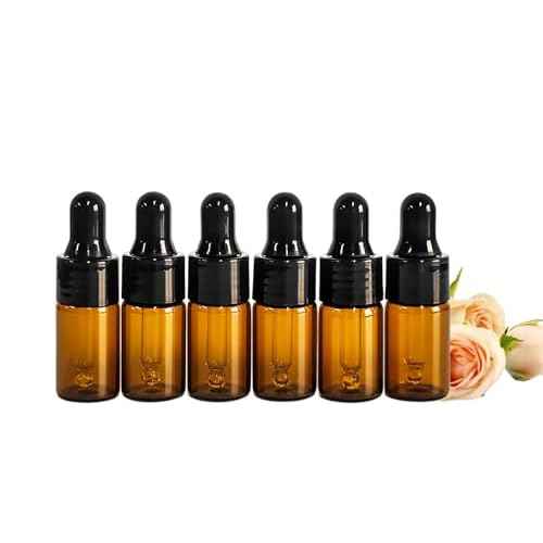 50Pcs Amber Glass Mini Dropper Bottle 1/3ml Amber Essential Oil Bottles Vials Travel Cosmetic Sample Container Liquid Perfume Eye Droppers Bottle (3ml)