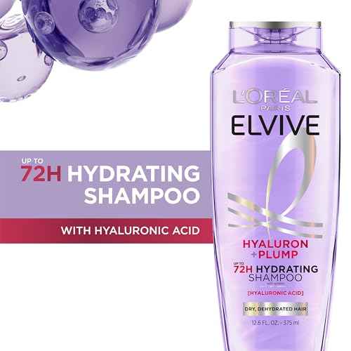 L'Oreal Paris Elvive Hyaluron Plump Hydrating Shampoo for Dehydrated, Dry Hair Infused with Hyaluronic Acid Care Complex, Paraben-Free, 12.6 Fl Oz