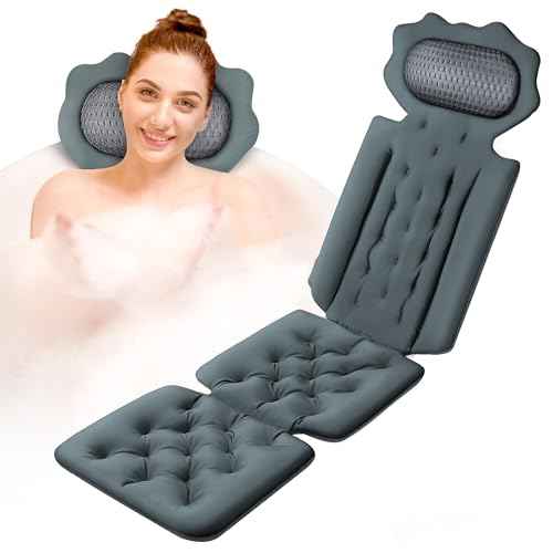 Full Body Bathtub Pillow Thick Bath Pillows for Tub 4D Bathtub Cushion with Powerful Suction Cups for All Bathtub Bath Accessories 51" x 16" (Grey)