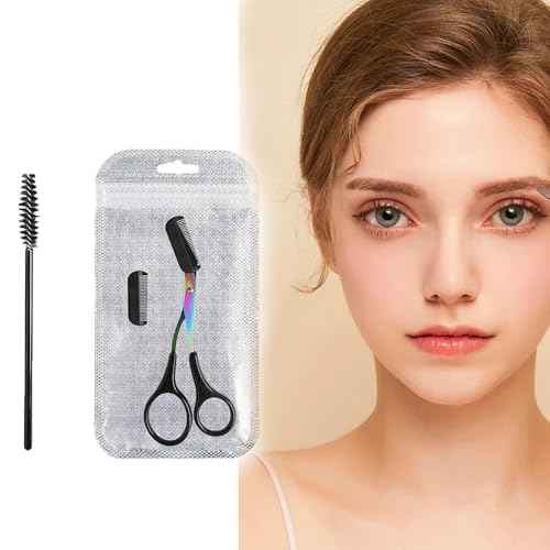 Eyebrow Scissors, Non-Slip Eyebrow Scissors with Comb and Brush, Eyebrow Trimmer Scissor, Eyebrow Trimmer for Women, Eye Brow Razors Eyebrow Cutter Eye Brow Shaper Trimming Scissor Makeup Tool