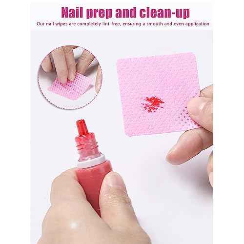 TEOYALL Lint Free Nail Wipes, 400 PCS Non-Woven Fabric Nail Cleaning Pads Pink Lash Extensions Glue Cleaning Wipes Salon Supplies