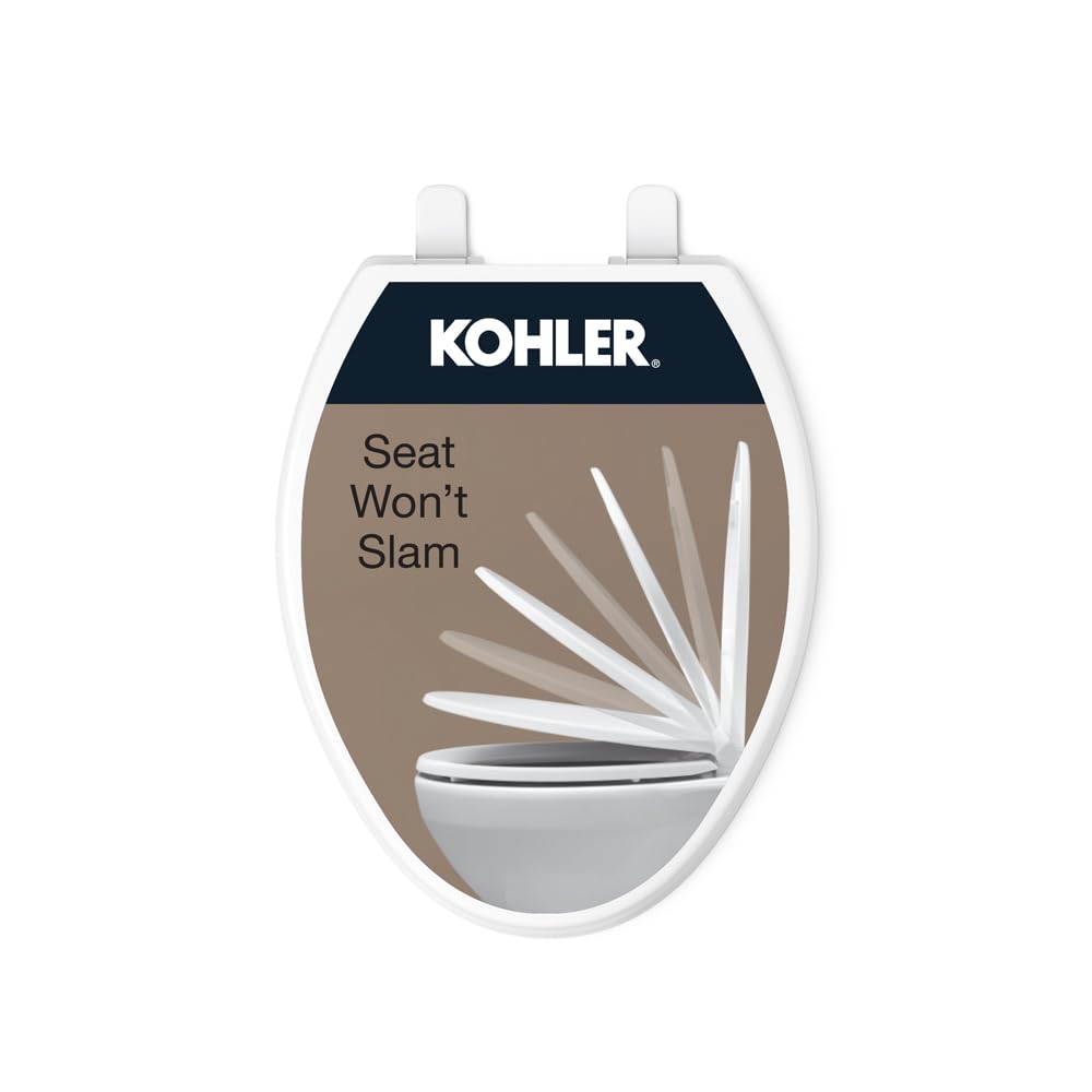 KOHLER 20110-0 Brevia, Slow Close Toilet Seat, Elongated Toilet Seat, Grip-Tight Bumpers Quick-Attach Hardware, White