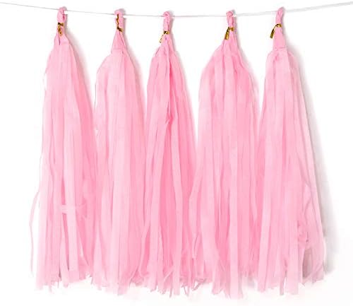 Pink Tissue Paper Tassel DIY Hanging Paper Decorations Party Garland for Parties, Weddings, Festivals, Baby Showers - 20PCS (PINK 35CM)