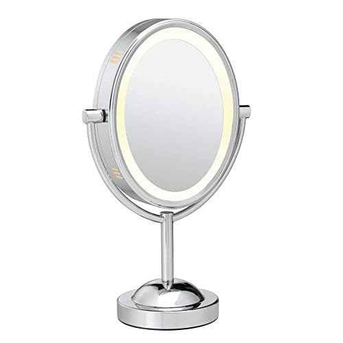 Conair Lighted Makeup Mirror, LED Vanity Mirror, 1X/7X Magnifying Mirror, Double Sided, Corded in Polished Chrome