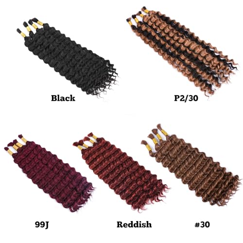 Highlight Deep Wave Bulk Hair Human Braiding Hair for Boho Braids Wet And Wavy Curly No Weft (18 Inch-100G, P2/30)