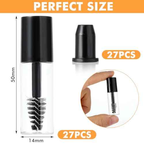 27Pcs Empty Mascara Tube with Eyelash Wand,3ml Mascara Tubes Empty for Castor Oil,Mini Eyelash Cream Container Bottle Eyelash Growth packing Tube,for Home and Travel