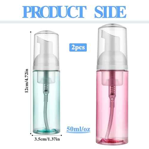 2 Pack Foam Pump Bottle Travel 60 ml/2 oz Small Size Mousse Foam Soap Dispenser Clear Plastic Foaming Soap Dispenser Mini Empty Refillable Pump Containers for Face Wash Lash Shampoo Skin Care