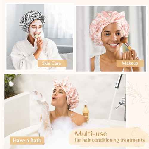 Yanibest Shower Cap for Women Reusable Waterproof, Adjustable Non-Slip Shower Hair Cap, Washable Bath Hat for Long Hair