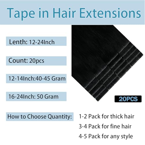 Tape in Hair Extensions Human Hair 24Inch Natural Black Color 20Pcs 50G/Pack Straight Seamless Weft Skin Invisible Thick 100% Real Black Human Hair Tape In Extensions