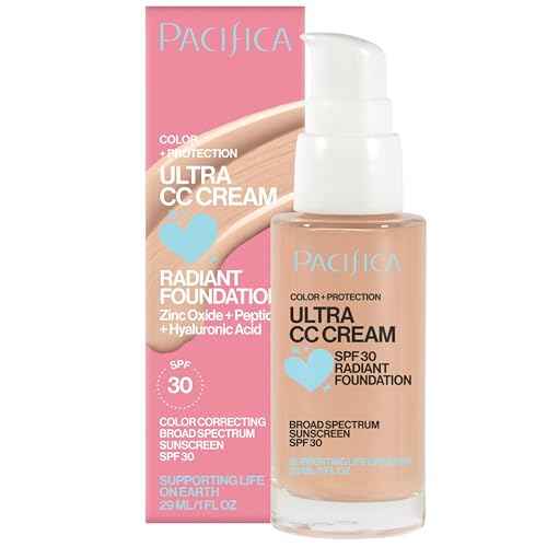Pacifica Ultra CC Cream Radiant Foundation SPF 17 - Warm-Light ? Medium Coverage Color Correcting Cream, Dewy Finish, Mineral SPF, 1 oz