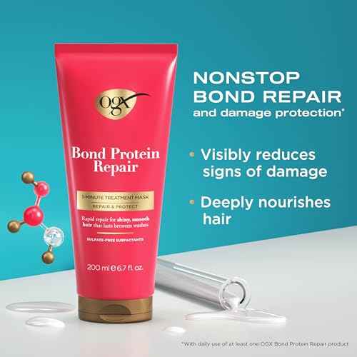 OGX Repair & Protect Bond Protein Repair 1-Minute Treatment Mask, Deep Conditioning Hair Mask Rapidly Repairs for Shiny, Smooth Hair That Lasts Between Washes, 6.7 fl. oz