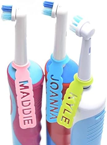 Personalized Labels for Toothbrush. Custom Toothbrush Name Tags. Identifier and Organizer Accessories for Bathroom Storage & Decor. Set of 2 Silicone Markers - Different Names and Colors