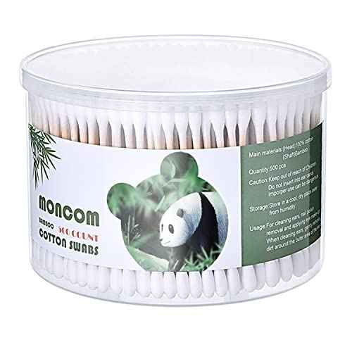 MONCOM Cotton Swabs 500 Count Double Round Thick Tips | Biodegradable Eco-Friendly Strong Wooden Sticks Cotton Swabs For Ears | Firm Qtips cotton swabs | Natural Cotton Buds, 3 inch, One Small box