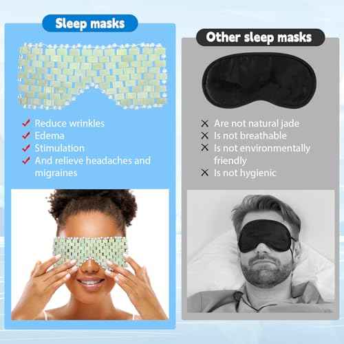 Coume 4 Pcs Jade Eye Mask Reusable Sage Green Facial Cooling Mask for Hot and Cold Anti-Aging Therapy to Reduce Wrinkles Puffiness Migraines Crystal Relief Sleeping Mask for Women Spa Treatment Gift