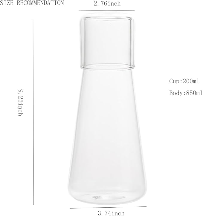 30oz/850ml Clear Glass Bedside Water Carafe with Tumbler Set, Nightstand Water Carafe with Lid for Bedroom, Bathroom Mouthwash Dispenser, Office Use Drinking Glass