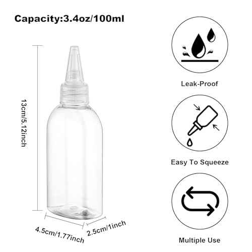 Cosywell Paint Bottles 4Pack 100ml/3.4oz Empty Squeeze Bottles Leak-Proof Refillable Plastic Hair Color Applicator Bottle Paint Storage Containers for Paint Art Crafts Shampoo Liquids(Clear)