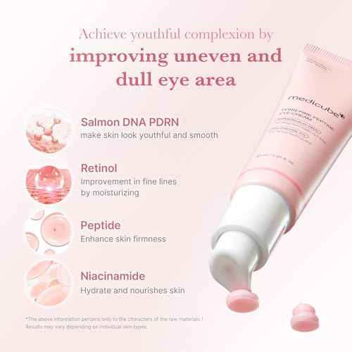 medicube Salmon DNA PDRN Pink Peptide Eye Serum with Niacinamide and 99% Purity Retinol for Fine Lines, Uneven Skin Tone, Korean Skin Care 1.01fl.oz