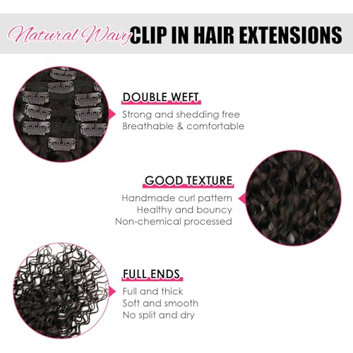Natural Wavy Clip in Hair Extensions Real Human Hair Natural Wave Clip ins Human Hair Extensions 22 Inch 120g Double Weft Dark Brown Curly Clip in Extensions Full Head Human Hair #2
