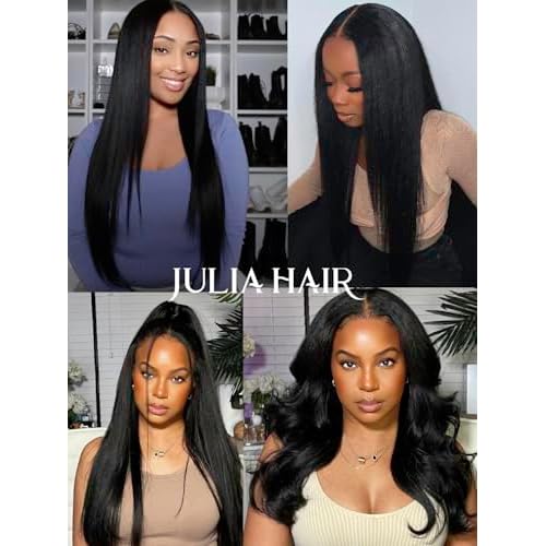 Julia Hair V Part Wig Human Hair Yaki Straight Glueless Wigs for Women 12A Briazilian Remy Hair Upgrade U Part Wig No Glue No Leave Out Beginner Friendly Natural Color 18 Inch Yaki Wig