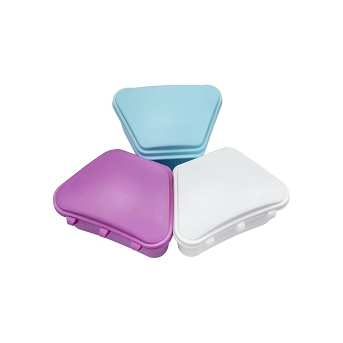 2PCS Trapezoid Retainer Case, Convenient Mouth Guard Cases, Multicolored Denture Bath Box for Aligner, Retainers, Mouth Guard, Night Guard, Travel Cleaning