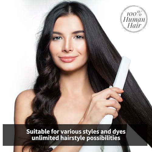 Clip in Hair Extensions Real Human Hair, 100% Brazilian Virgin Real Human Hair 7pcs Per Set with 16Clips Double Weft for Women (20 Inch, 120g, 1B Natural Black)