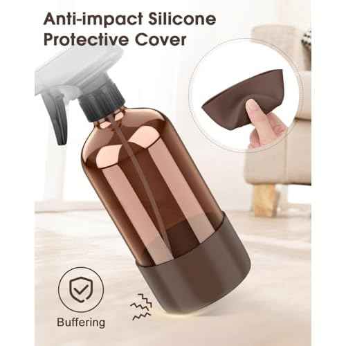 Glass Spray Bottle with Silicone Sleeve Protection, Amber Glass Spray Bottle Set for Window Cleaner Aromatherapy Facial Hydration Watering Flowers Hair Care 2 Pack/16 oz (Black & Brown)