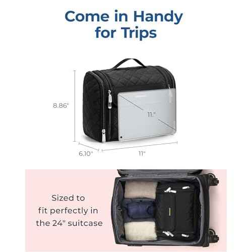 BAGSMART Makeup Bag for Women with Hanging Hook - Portable Cosmetic Case, Large Capacity Door Room Essentials Travel Organizer for Full Sized Cosmetics and Toiletries, Black