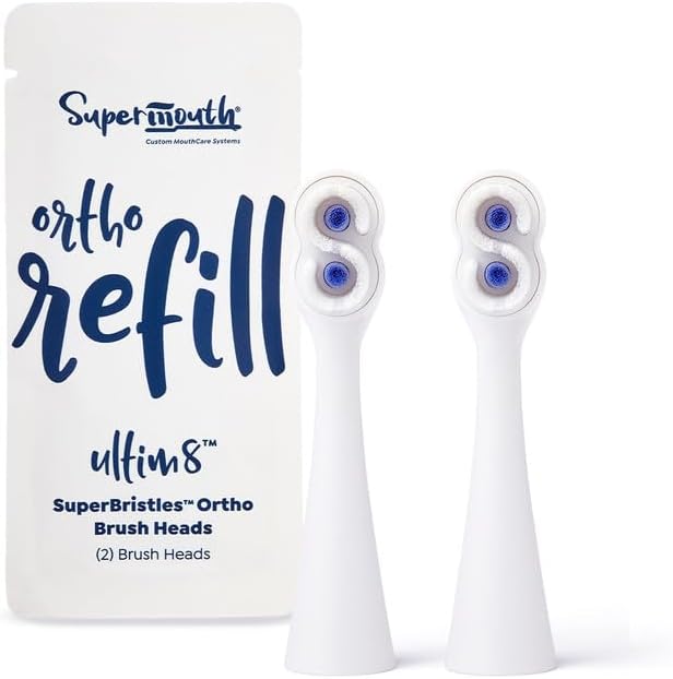 SuperMouth® SuperBristles® Ortho Replacement Brush Heads for Ultim8 SmartBrush – Ultra-Soft Bristles Clean 60X Better Around Braces, Advanced Sonic Cleaning, Dual Modes, 3 Color Options