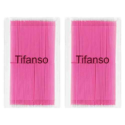 tifanso 400PCS Micro Cotton Swabs, Disposable Eyelash Microswabs for Eyelash Extensions, Lash Brush Applicators Pink(Head Diameter: 2.0mm)