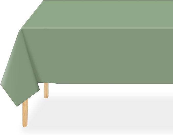QIKSION Sage Green Plastic Table Cloth Disposable 2 Pack, 54 x 108 Inch Tablecloths for Baby Shower Birthday Bridal Wedding Party Decorations, Rectangle Table Cover