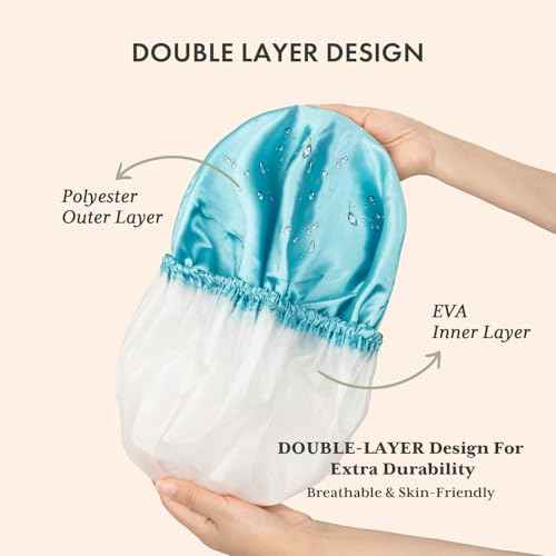 AmazerBathShower Cap, 4 PCS Shower Caps for Women Reusable Waterproof, Double Layers Hair Cap for Shower, Elastic and Flexi Bath Caps, Environmental Protection Bathing Hat for Adult Kids