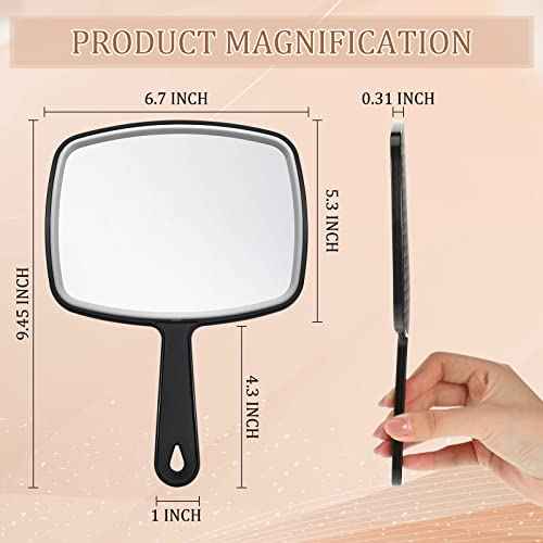 Geetery 12 Pcs Hand Held Mirrors with Handles Hand Makeup Mirrors Bulk Wall Mount for Women Cosmetic Bathroom Home Barber Salon Travel Portable Beauty School Gift, 6.69 x 9.45 Inch (Black)