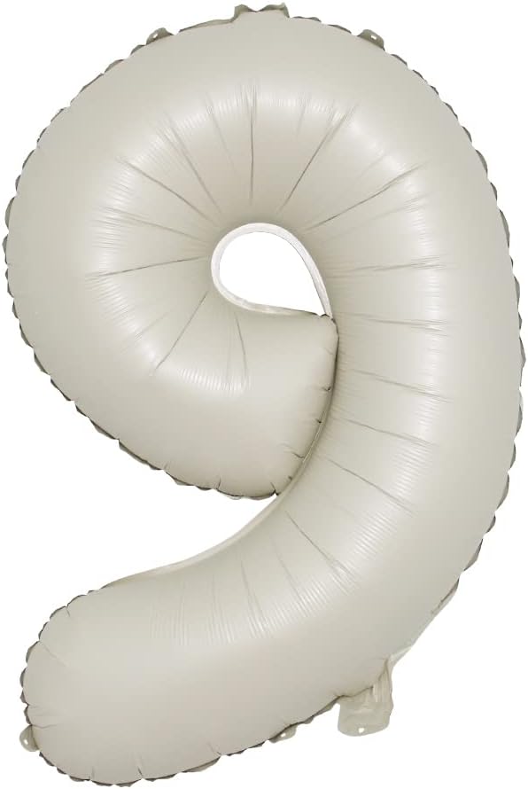32 inch Cream Color Number Balloons 0-9 Large Digital Foil Helium Ball Girl Kids Adult Happy Birthday Party Decoration Wedding (32 inch Cream 9)