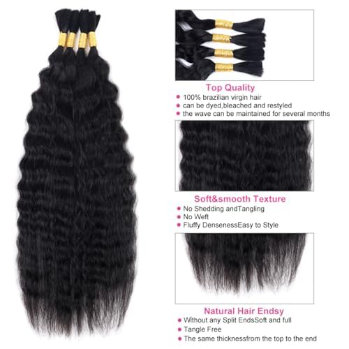 Wet and Wavy Human Braiding Hair Super Wave Bulk Hair For Braiding No Weft 100g (1Pack-4PCS) Super French Human Braiding Hair For Boho Braids (Super Wave£¨#1b£©, 24 Inch)