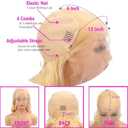 613 13x6 Lace Front Wig Human Hair 200 Density Blonde Wig Human Hair 613 HD Lace Frontal Wigs Human Hair Pre Plucked 613 HD Lace Frontal Wig Straight Glueless (24 Inch)