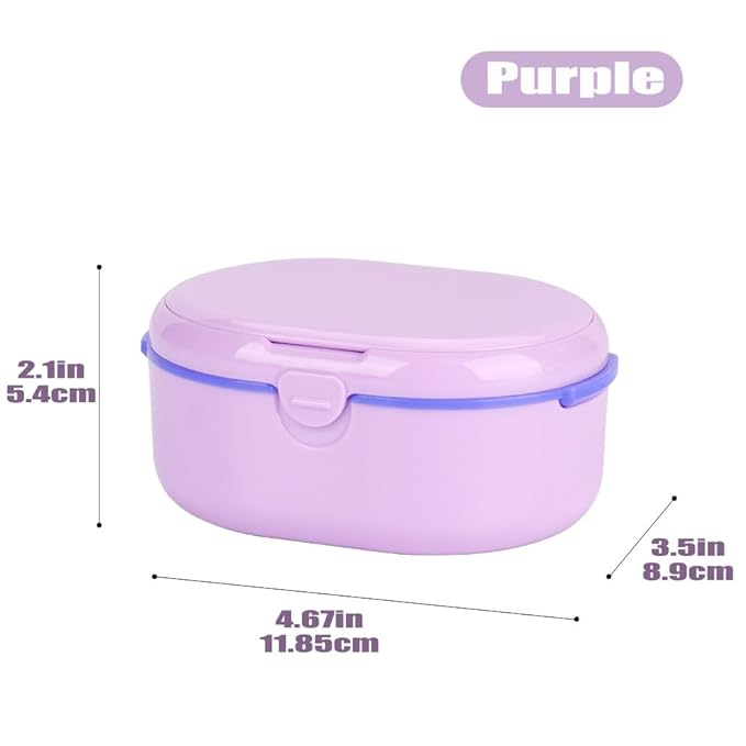 MURRI&MURRDI Retainer Case, Denture Bath Box with Strainer Basket, Mouth Guard Case Purple Braces Cleaner Cup, Cute Denture Holder Retainer Storage Soak Container for Travel (D Purple)