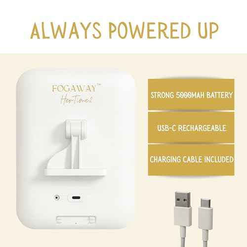 FogAway Luxury Shower Mirror, LED-Lit, Fog-Free with Waterproof Heating defogging Function, USB-C Rechargeable, Shatterproof White A Gift for Him and Her | Heated Mirror