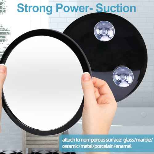 Fogless Shower Mirror for Shaving and Makeup with 3 Removable Powerful Suction Cups, Shatterproof Anti Fog Mirror for Shower and Bathroom, Glassless Safety Kids Mirror (Black)