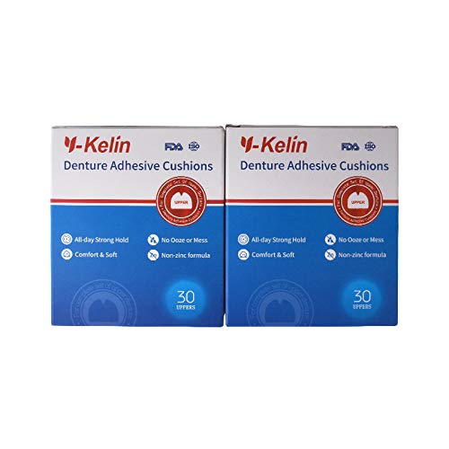 Y-Kelin Denture Adhesive Cushions, Upper Adhesive-Free Denture Pads for Sore Gums, 30 Pads*2 (60 Strips)