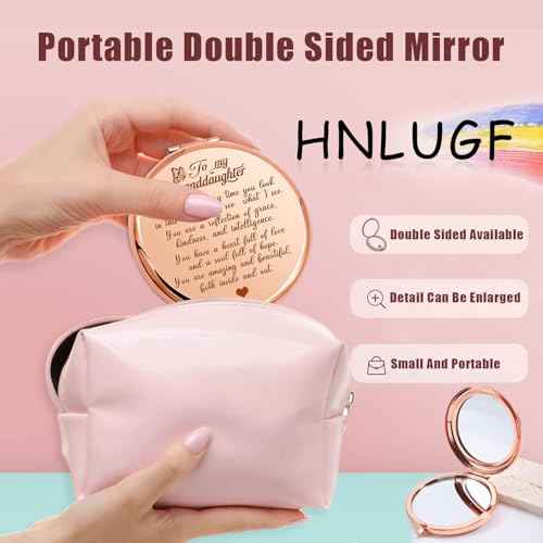 to My Granddaughter - You're Amazing and Beautiful - Pocket Mirror, Granddaughter Engraved Compact Mirror, Family First Mirror Encouragement Gifts from Grandparents (Rose Gold-A)