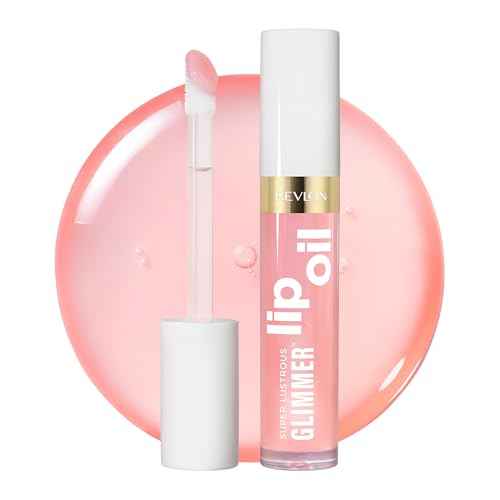 REVLON Super Lustrous Glimmer Lip Oil, Moisturizing & Tinted, Shiny Finish, Made with Plant-Based Squalane, 001 Candy Hearts, 0.13 fl oz