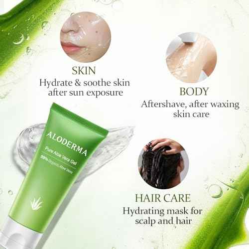 Aloderma 99% Organic Aloe Vera Gel for Face Made within 12 Hours of Harvest - Natural Hydrating Pure Aloe Vera for Soothing Skincare - Moisturizing Aloe Gel for Skin, Face, & Sensitive Skin, 4.02 oz