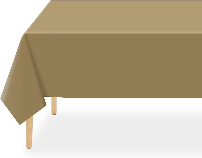 QIKSION Gold Plastic Table Cloth Disposable 6 Pack, 54 x 108 Inch Tablecloths for Graduation, Thanksgiving, Christmas Decorations, Rectangle Table Cover