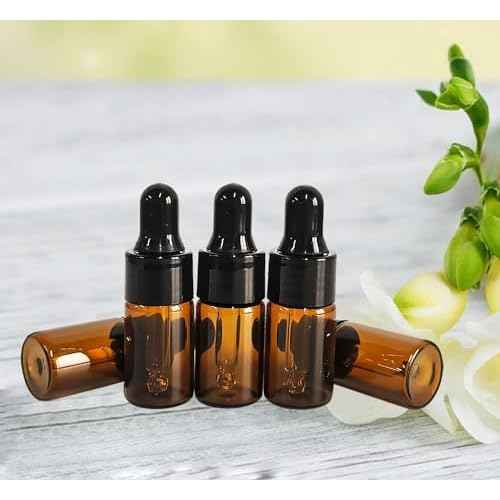 50Pcs Amber Glass Mini Dropper Bottle 1/3ml Amber Essential Oil Bottles Vials Travel Cosmetic Sample Container Liquid Perfume Eye Droppers Bottle (3ml)