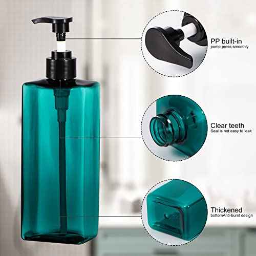 Shower Pump Bottles, Yebeauty 2pcs 17oz 500ML Refillable Pump Bottle Lotion Soap Dispenser Liquid Container Plastic Soap Dispenser for Shampoo Kitchen,Bathroom Body Wash, Sea Green