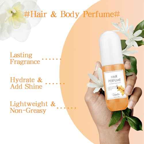 Hair Perfume for Women, Long Lasting Pheromone Perfume Spray Deodorizer Refresher, Fresh Warm Sweet Vanilla Fragrance, Nourishing and Hydrating Portable Daily Hair & Body Mist 50 mL
