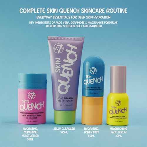 W7 Skin Quench Full Size Skincare Gift Set - Hydrating Skincare Bundle with Aloe Vera & Ceramides - Complete & Long-Lasting Moisturizing At-Home Routine