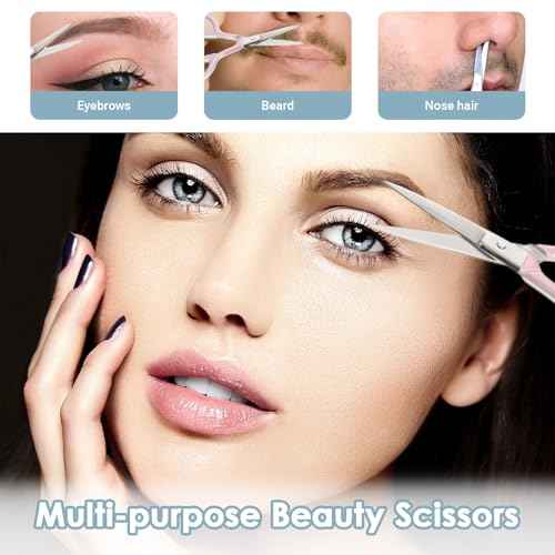 Facial Hair Small Grooming Scissors for Men Women, 3.5inch Small Precision Scissors, Safety Scissor with PU Sheath for Facial Hair, Eyebrow, Eyelash, Beard, Moustache