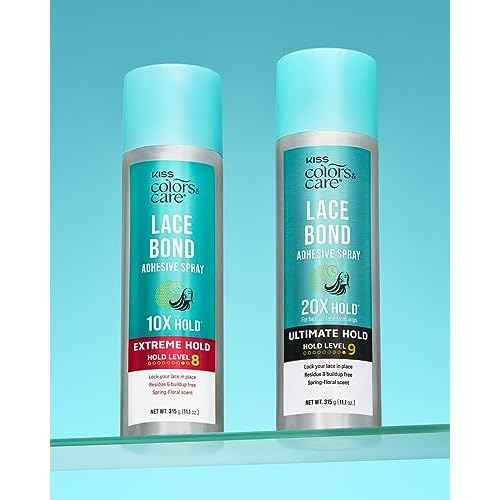 KISS Colors & Care Lace Bond Adhesive Spray Ultimate Hold 11.1 oz. - Adhesive for Lace Frontals, Sweat Proof, Water-Resistant, Fast Drying, Efficient Nozzle, Convenient, Super Secure for All Day